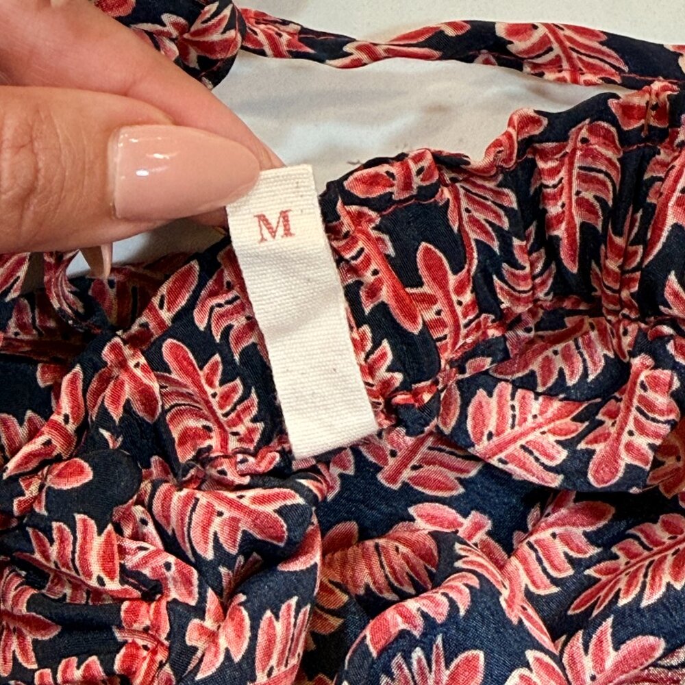 Elan Boho Tie Strap Crop Top M | Navy Coral Print Elastic Hem - Picture 4 of 8